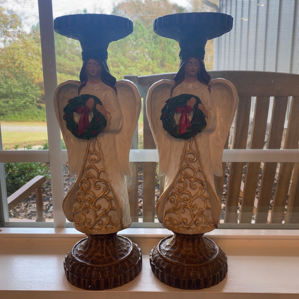 (Set) Holiday Angel candle holders